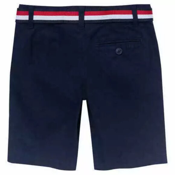 NEW Tommy Hilfiger Boys Youth Chino Uniform Shorts Adjustable Waist Belted Navy - Picture 2 of 5
